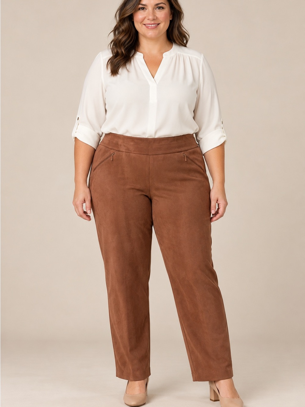 Women’s Brown Suede-Look Straight Leg Pants